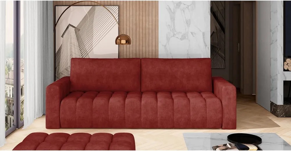 Divano rosso allungabile/con contenitore e rivestimento in velluto 247 cm Lazaro – ELTAP