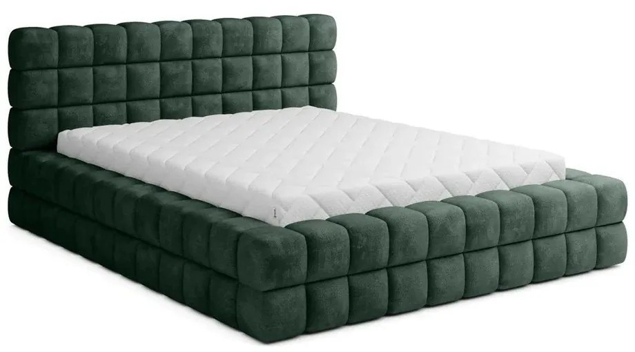 Letto matrimoniale imbottito verde scuro con contenitore e rete inclusi 180x200 cm Dizzle – ELTAP