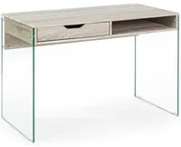 Scrivania di design in legno naturale Armos 1 cassetto e gambe in vetro 110x55x 76h cm