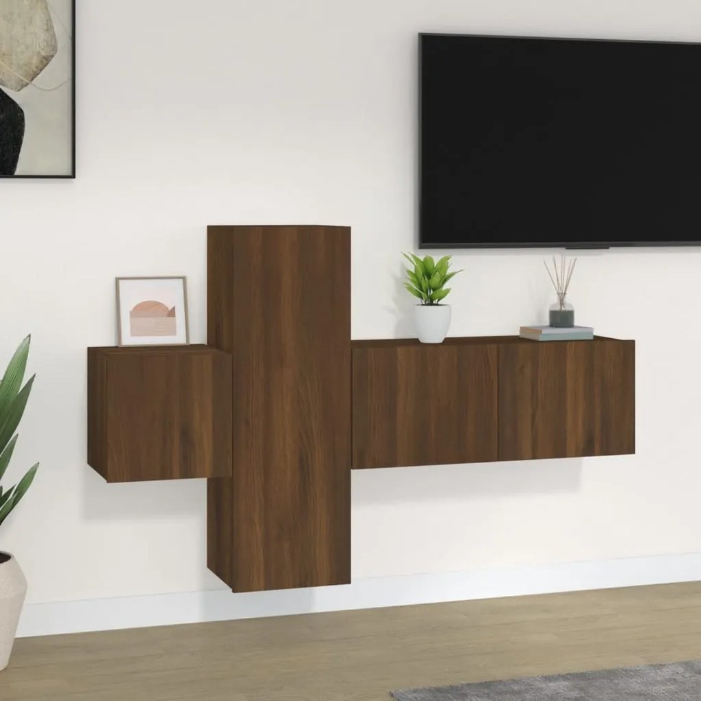 Set mobili porta tv 3 pz rovere marrone in legno multistrato