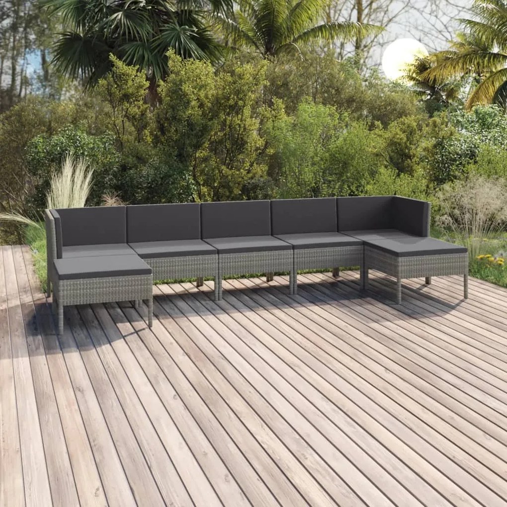 Set divani da giardino 7 pz con cuscini in polyrattan grigio