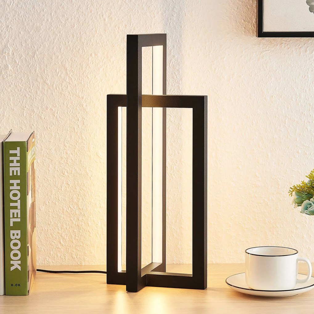 Lampada da tavolo a LED Hylda Lucande, dimmerabile, Nero, Soggiorno / Sala da pranzo, Alluminio, Moderno, Lampada da tavolo LED