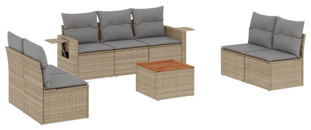 Set divano da giardino 8 pz con cuscini beige misto polyrattan