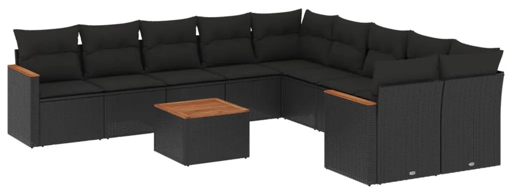 Set Divani da Giardino 11 pz con Cuscini in Polyrattan Nero