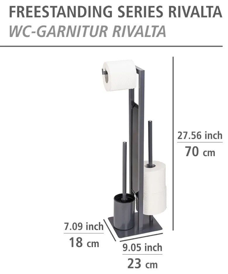 Porta carta igienica grigio con scopino Rivalta - Wenko