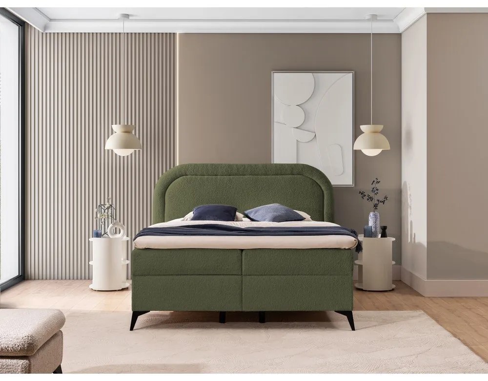 Letto boxspring verde con contenitore 140x200 cm Ornes – Ropez