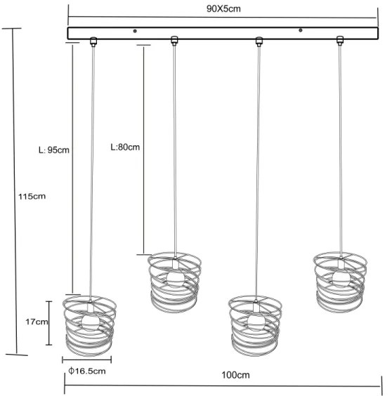 Globo 15640-4H - Lampadario a sospensione su cavo TILLY 4xE27/60W/230V nero