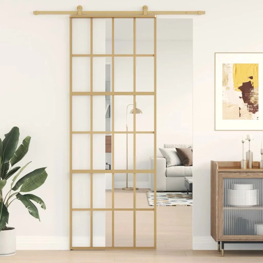 Porta Scorrevole Dorata 76x205 Vetro Trasparente Esg Alluminio /
