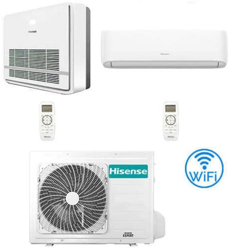 Climatizzatore Condizionatore Hisense R32 Dual Split Inverter Console + Hi Comfort Wifi 12000 + 18000 BTU con U.E. 3AMW62U4RJC Classe A++/A+