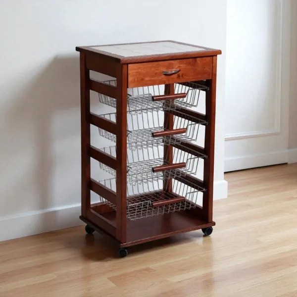 Carrello Cucina Portafrutta con Cassetto Portaoggetti NOCE