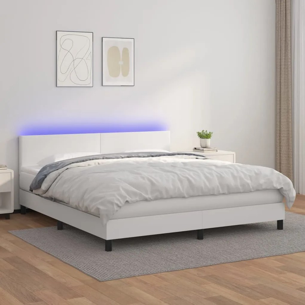 Giroletto Molle Con Materasso E Led Bianco 160x200cm Similpelle /