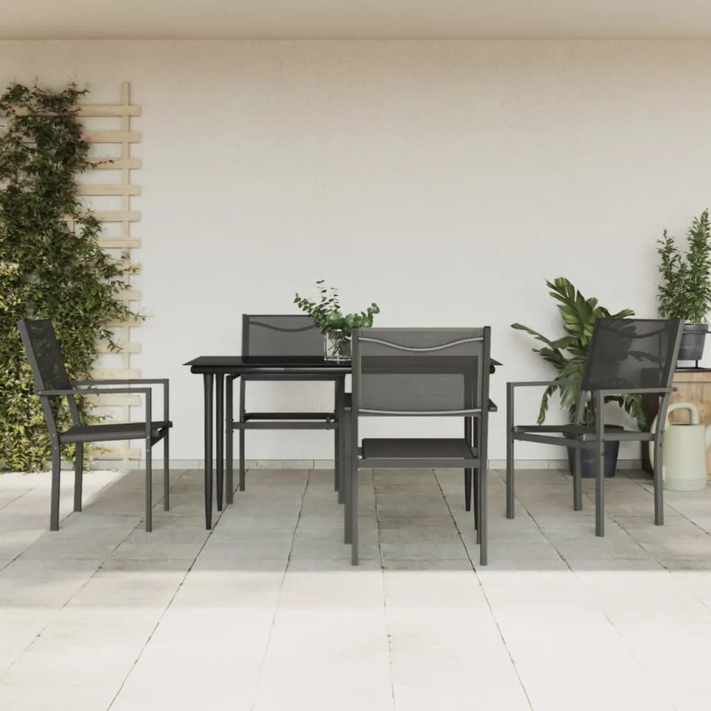 Set da pranzo da giardino 5 pz nero in acciaio e textilene