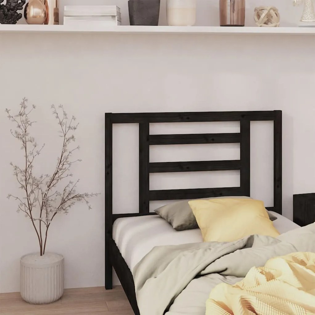Testiera Per Letto Nera 96x4x100 Cm İn Legno Massello Di Pino /