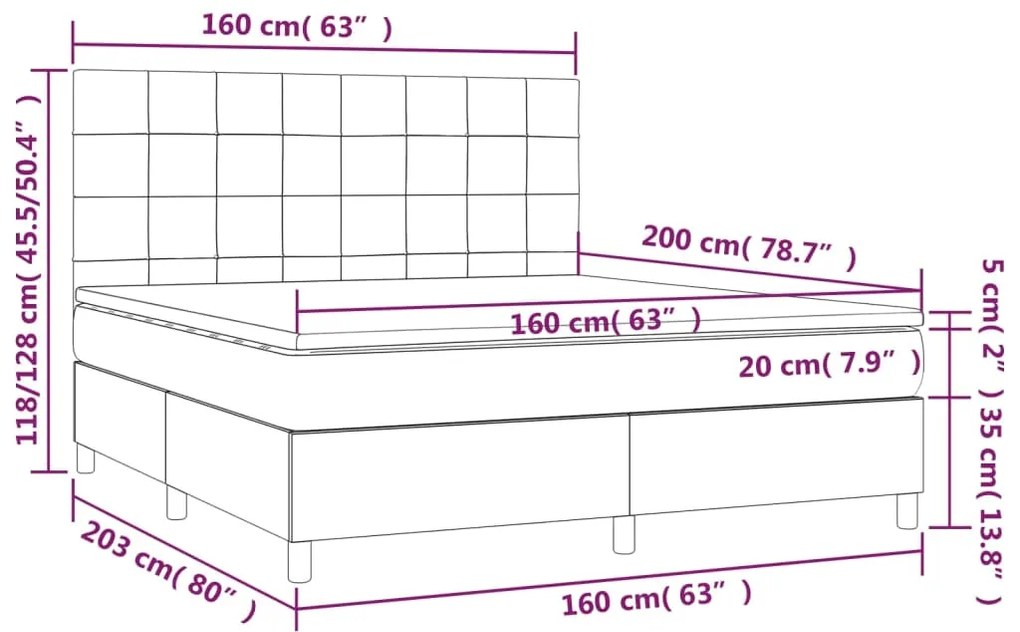 Letto a Molle Materasso e LED Grigio Chiaro 160x200 cm Tessuto