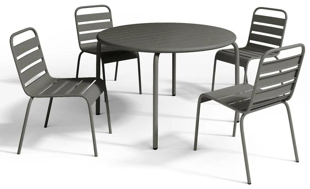 Sala da pranzo da giardino in Metallo Antracite MIRMANDE: un tavolo D.110cm e 4 sedie impilabili