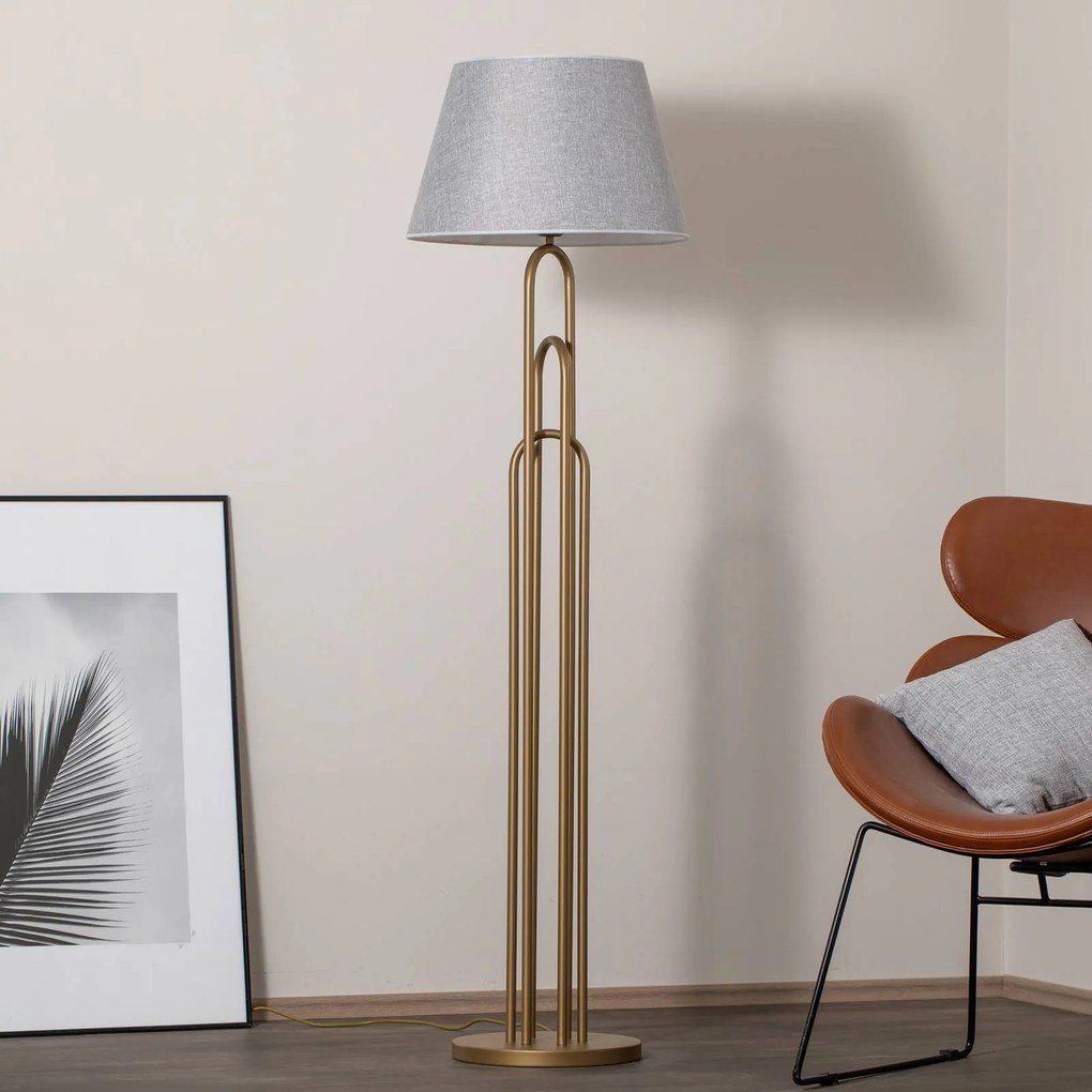 Lampada da terra Lazar Avonni, Alluminio / Grigio / Zincato, Soggiorno / Sala da pranzo, Tessuto / Stoffa / Seta, Lampada da terra