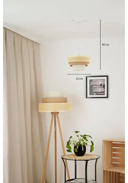 Brilagi - Lampadario a cavo CEDAR LUNETA 1xE27/15W/230V Ø25 rattan marrone crema