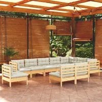 Set Divani da Giardino 10 pz con Cuscini Crema Massello di Pino cod mxl 41356