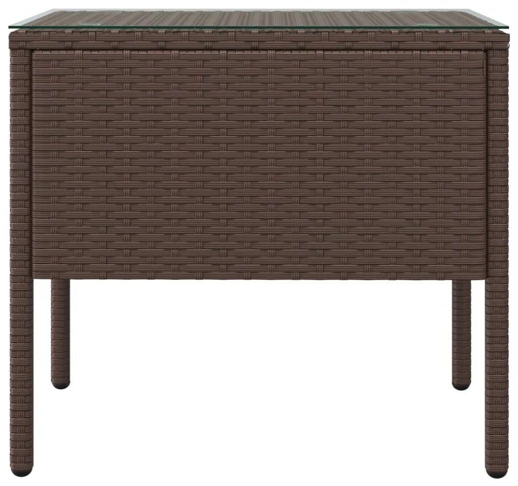 Tavolino marrone 53x37x48 cm polyrattan e vetro temperato