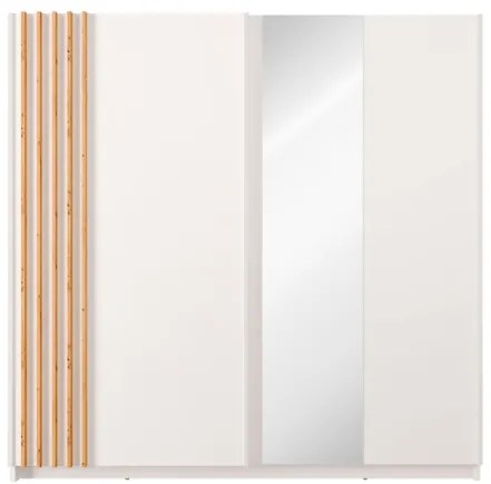 Armadio 200x200h Cm 2 Ante Scorrevoli Con Specchio Bianco Listelli Rovere Bayadero