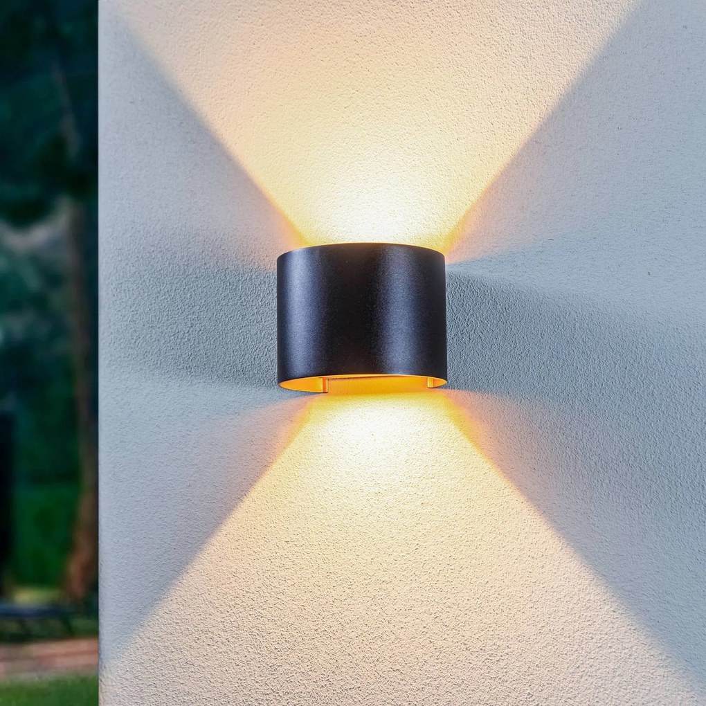 Lindby LED applique da esterno Nivar, rotonda, nero/oro