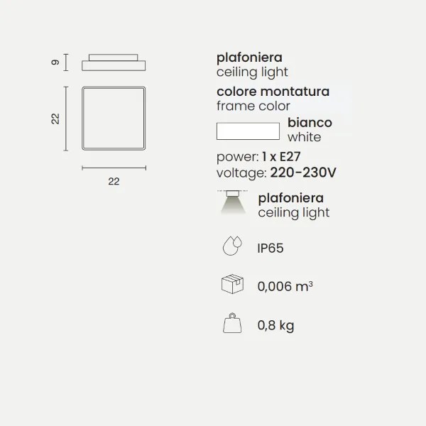 Plafoniera per esterni 22x22 cm in Abs Bianco PICCA