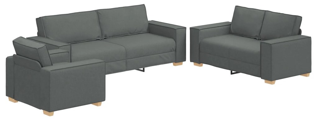 Set di divani a 3 pezzi con cuscini in tessuto grigio scuro