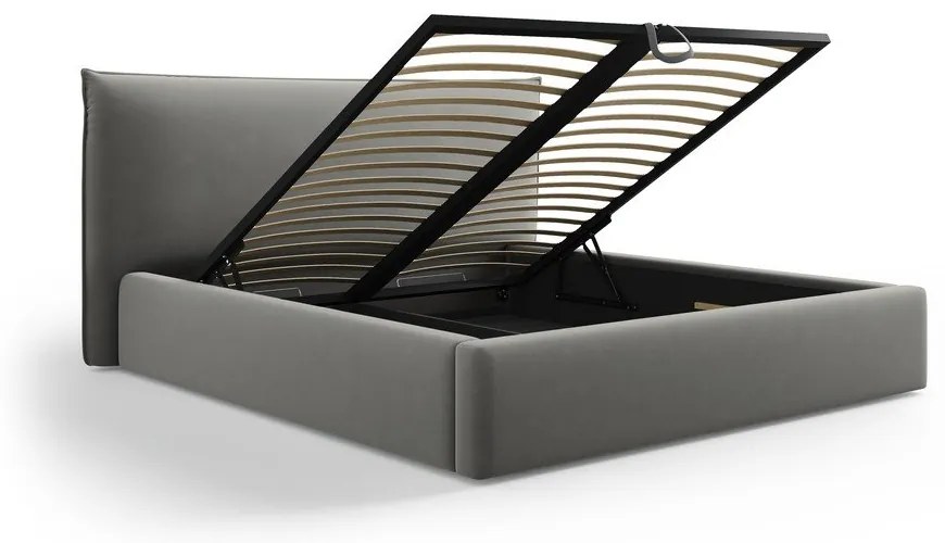 Letto matrimoniale imbottito grigio con contenitore e doghe 180x200 cm Elio - Milo Casa