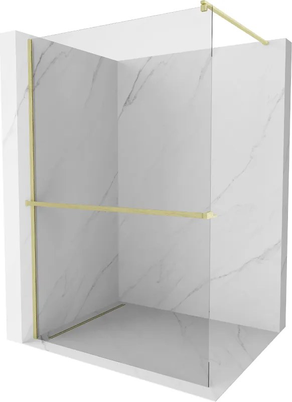 Mexen Kioto+ parete doccia con mensola Walk-in 135 x 200 cm, trasparente, oro spazzolato - 800-135-121-55-00