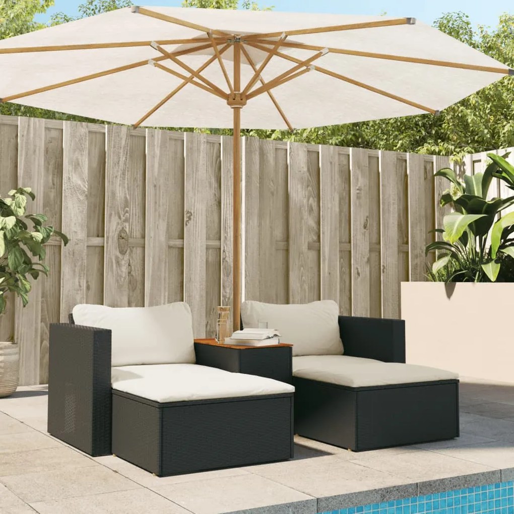 Set divani da giardino 5 pz con cuscini nero polyrattan acacia