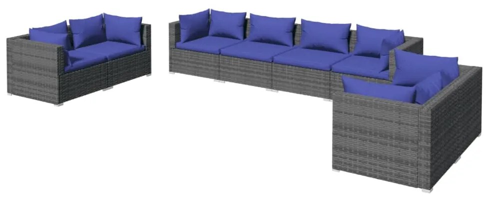 Set divani da giardino 8 pz con cuscini in polyrattan grigio