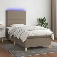 Letto a Molle con Materasso e LED Tortora 100x200cm in Tessuto 3135337