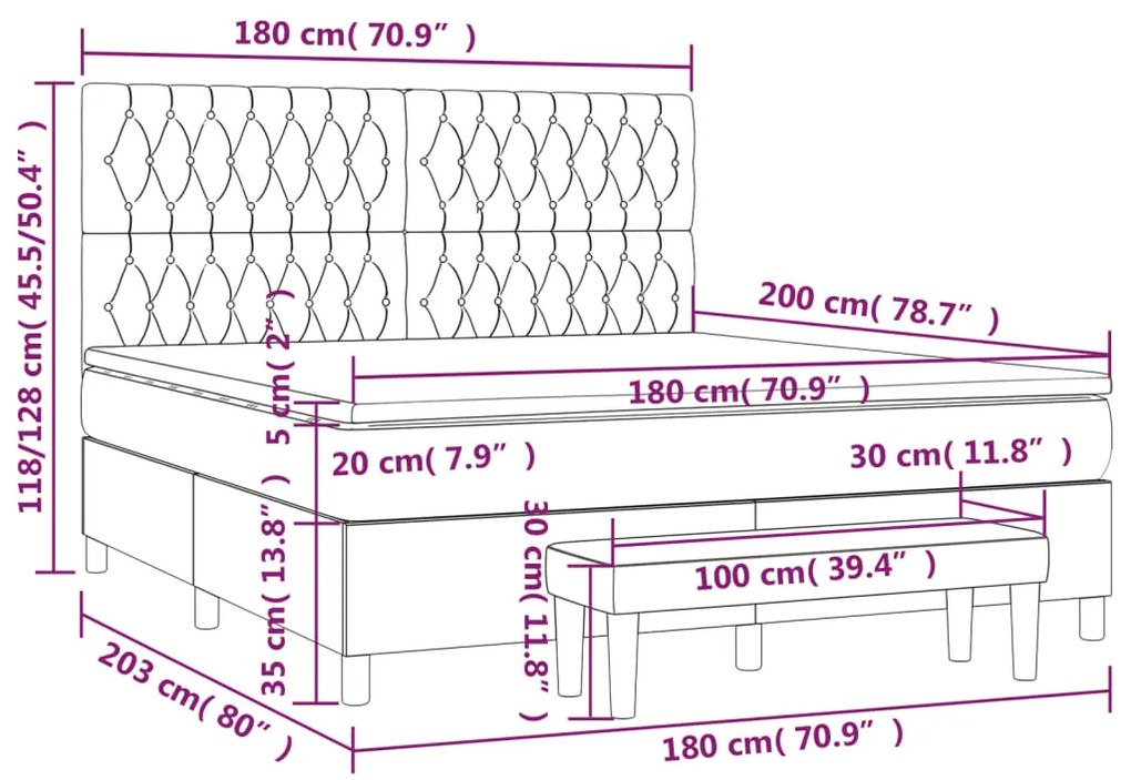 Giroletto a Molle con Materasso Grigio Scuro 180x200 cm Velluto