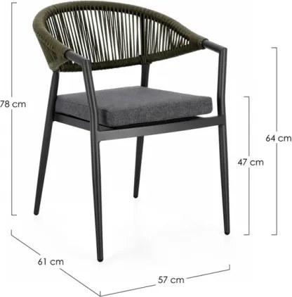 Sedia Da Esterno Impilabile Con Braccioli In Alluminio E Corda Millor Antracite E Verde Bizzotto