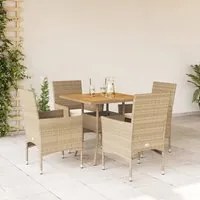 Set Pranzo da Giardino 5 pz con Cuscini Beige Polyrattan Acacia 3278716