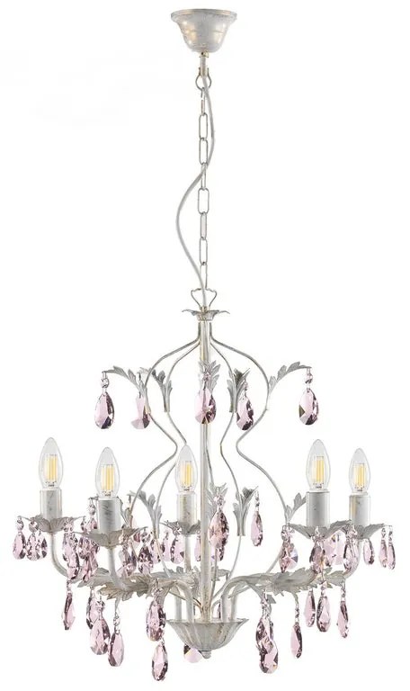 Lampadario Moderno LAMPADARIO KATE AVORIO 5 LUCI GOCCE ROSA rosa paralume rosa 5x E14