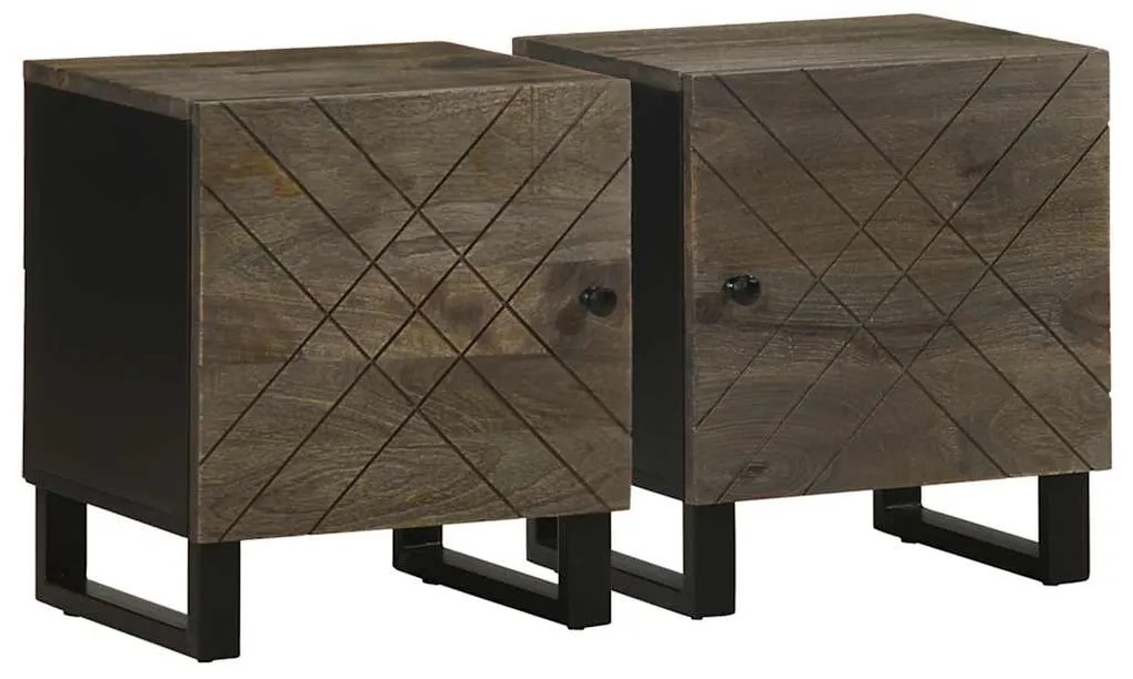 Comodini 2pz Neri 40x33x46 Cm İn Legno Massello Di Mango /