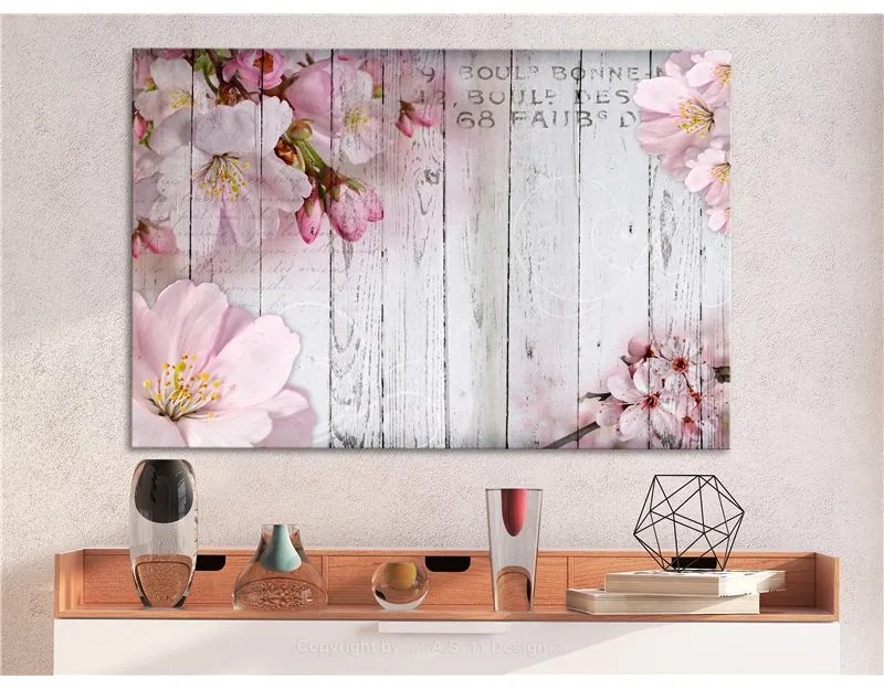 Quadro  Flowers on Boards (1 Part) Wide  Colore Rosa, Dimensioni e Misure 120x80