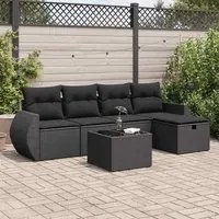 Set Divano da Giardino 6 pz con Cuscini Nero in Polyrattan 3325571