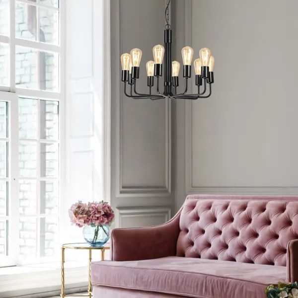 Lampadario a sospensione con catena TIFFANY 10xE27/60W/230V nero