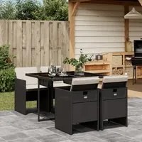 Set da Pranzo da Giardino 5 pz Nero con Cuscini in Polyrattan 3277661