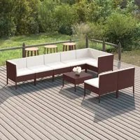 Set Divani da Giardino 9 pz con Cuscini in Polyrattan Marrone cod mxl 38339