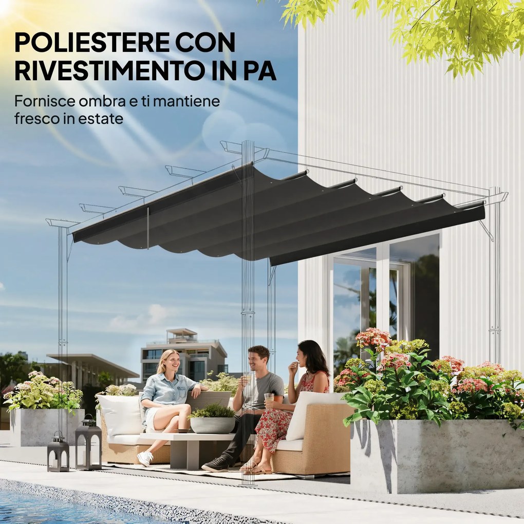 Telo di Ricambio per Pergola da Giardino 350x260 cm in Poliestere Grigio Scuro...