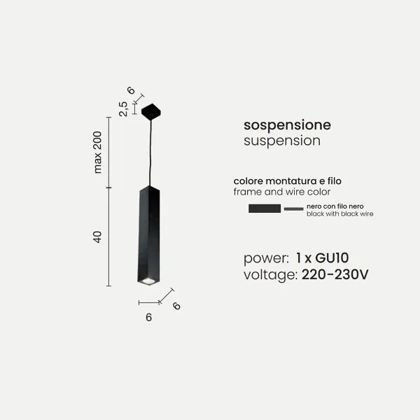 Lampada sospesa 1 luce GU10 - moderna 6 cm ALOA Nero Grande