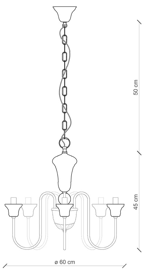 Lampadario Classico Sanremo Metallo E Ceramica Bianco Sfumato Argento 5 Luci E14