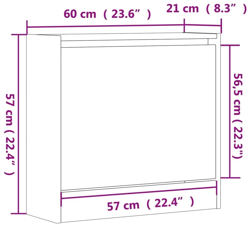 Scarpiera Grigio Cemento 60x21x57 cm in Legno Multistrato