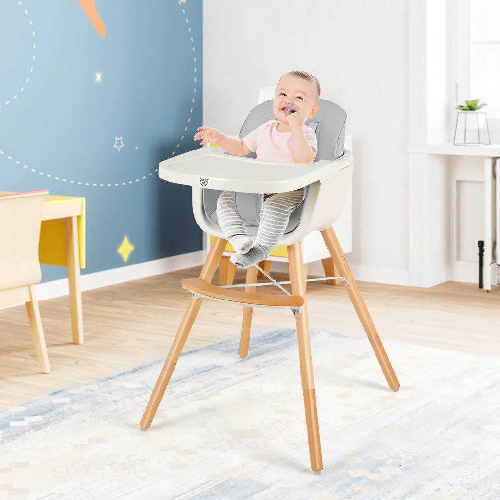 Costway Seggiolone per bambini con altezza regolabile cintura di sicurezza, Seggiolone per neonati 58x59x91cm Grigio
