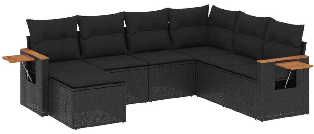 Set divani da giardino con cuscini 7pz nero polyrattan