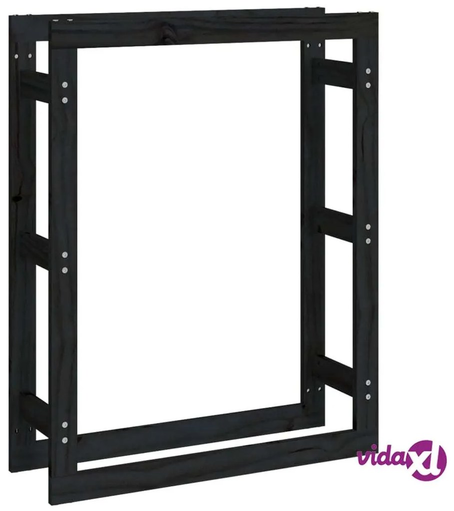 vidaXL Portalegna Nero 80x25x100 cm in Legno Massello di Pino