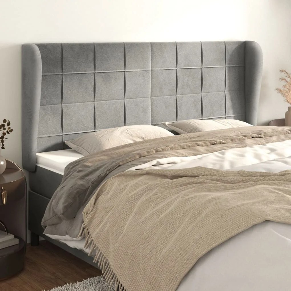 Testiera Ad Orecchio Grigio Chiaro 183x23x118/128 Cm İn Velluto /
